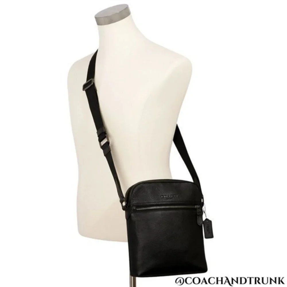 COACH 2PC Leather Houston Flight Bag Black Gunmetal‎ & Zip Card Case NWT